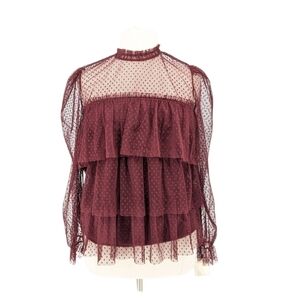 01198 NEW Jolie & Joy Lace Mesh Layered Top Maroon 3X bohemian party holiday
